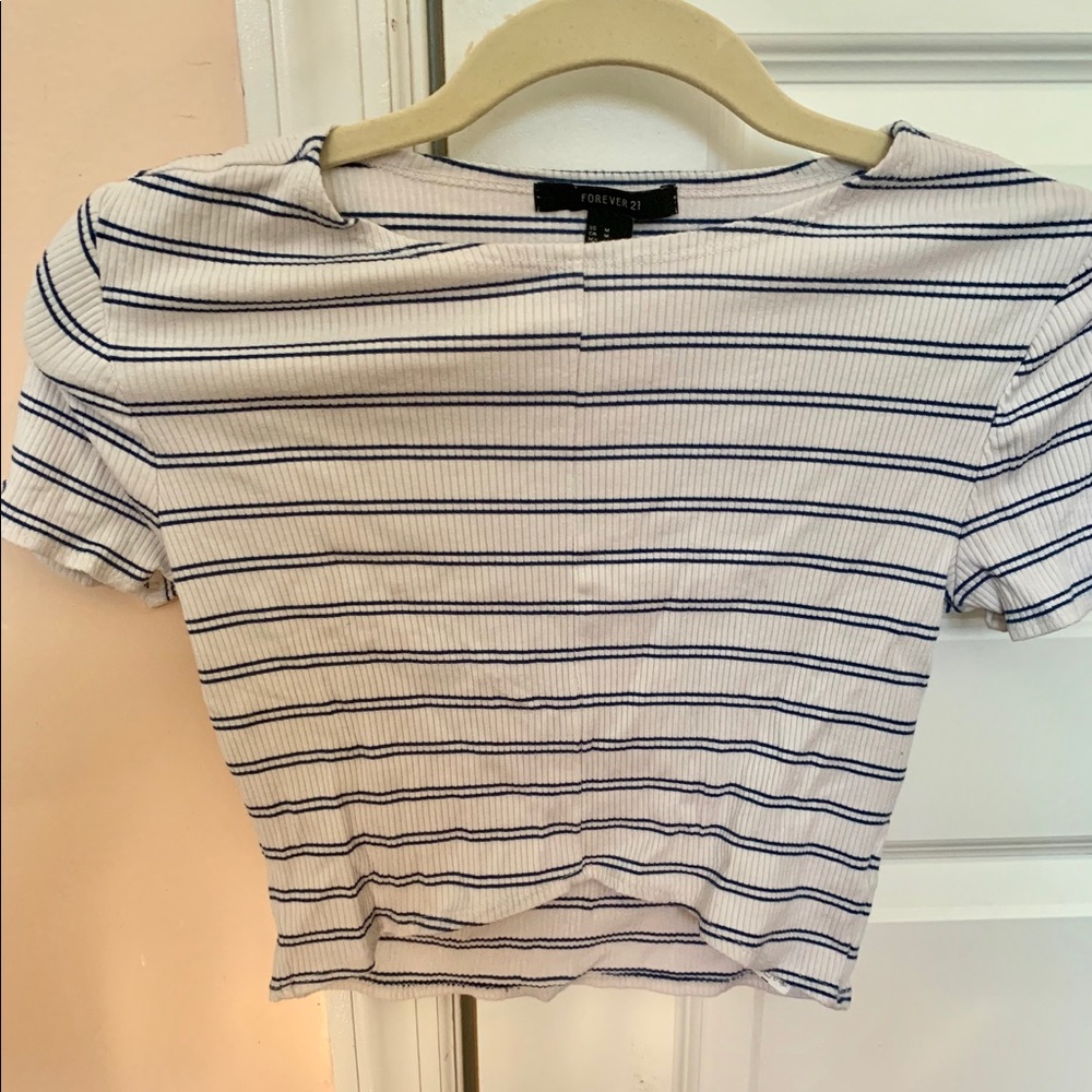 Forever 21 blue and white striped crop top.
